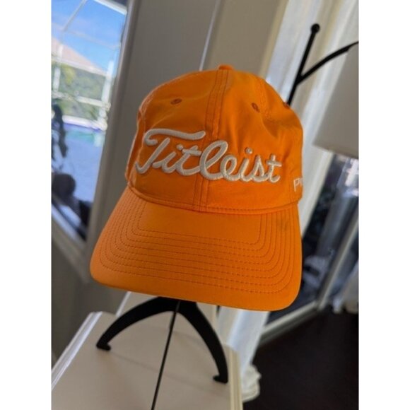 Titleist Pro V1 Golf Hat Neon Orange Adjustable Strapback Cap FJ Footjoy Nylon - Picture 1 of 10